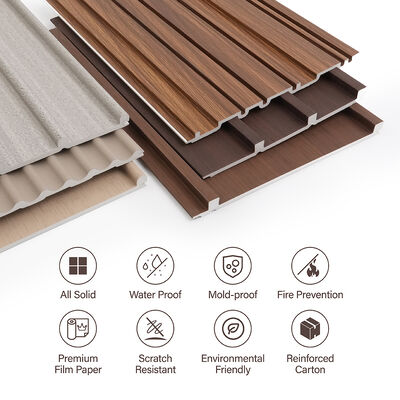 Modern Wood Grain Fluted Design WPC Painel de parede impermeável revestimento de parede interior para sala de estar e quarto