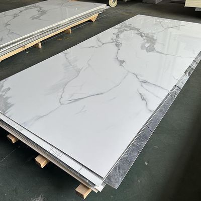 Texto de Mármore Brilhante Alto Painel de Parede WPC Bambú Carvão de Madeira Veneer PVC Folha de Mármore